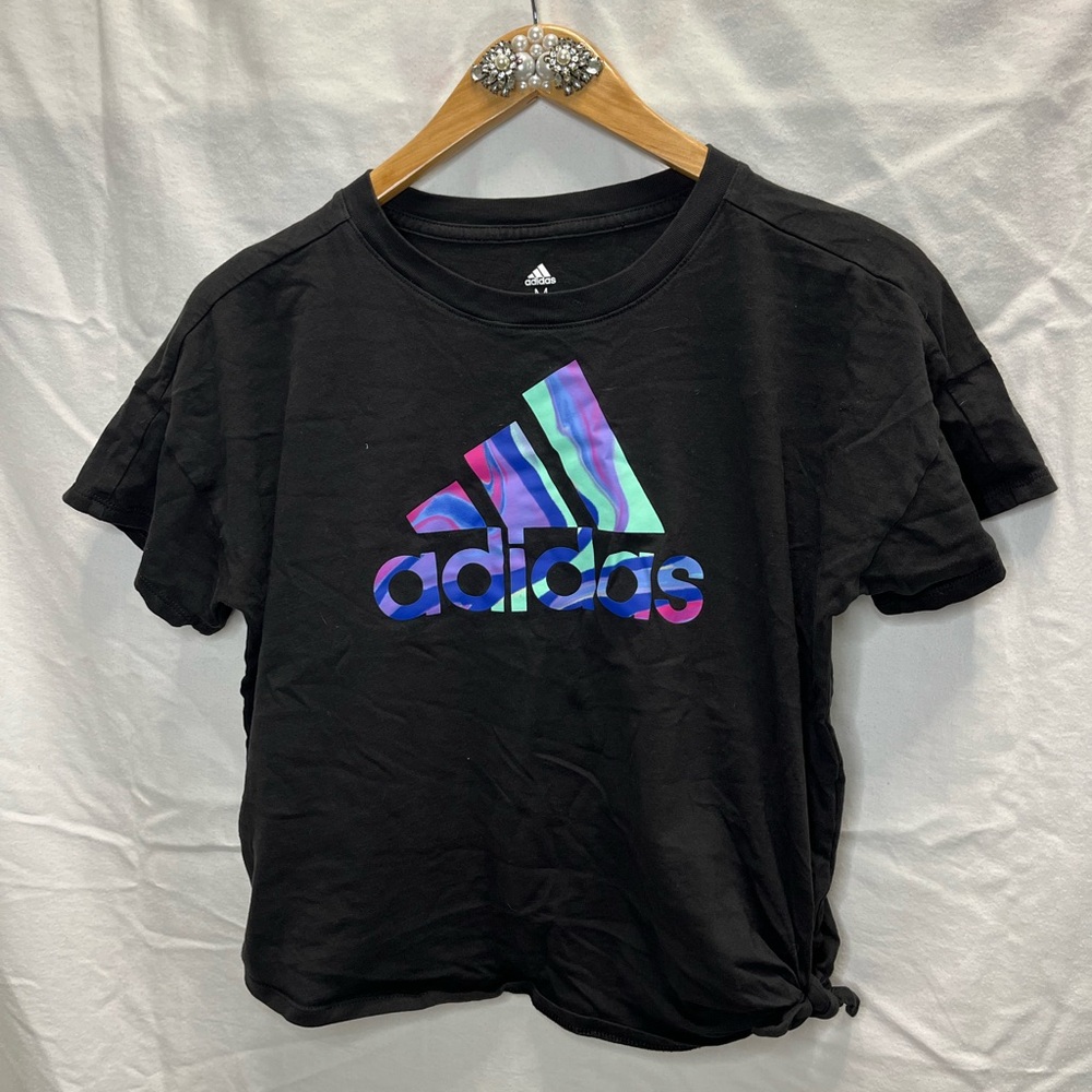 Adidas Black Athletic Crop Tee with Colorful Logo
